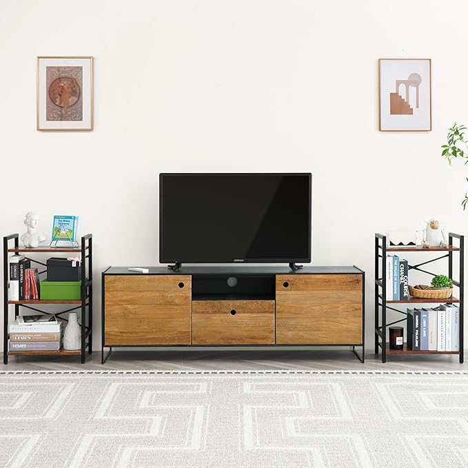 Yoobure Bookshelf Small Book Shelf, Solid Industrial 3 Tier Shelf Bookcase, Short Book Case for Bedroom, Living Room, Office Home, Small Spaces, Berry Brown - LeafyLoom