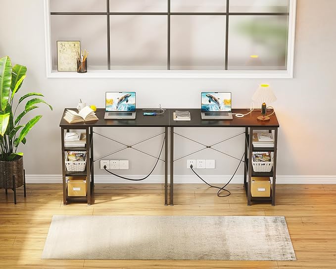 AODK Laptop Desk Small Desk, 32 Inch Computer Desk with Power Outlet and USB & Type-C Charging Port, Writing Desk with 3-Tier Reversible Storage Shelf for Home Office, 32'' x 16'', Black - LeafyLoom