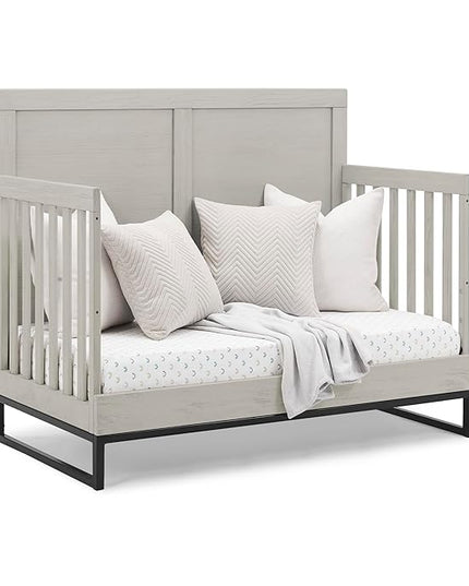 Simmons Kids Foundry 6-in-1 Convertible Baby Crib, Rustic Mist with Matte Black - LeafyLoom