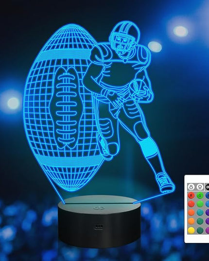 Attivolife Football Player 3D Nightlight, Rugby Illusion LED Lamp with Remote & Touch Control, 16 Colors Changing Dimmable, Great Bedside Decor Birthday GIft for Outsports Lover Children Kids Boys - LeafyLoom
