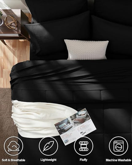 CozyLux King Size Comforter Set - 7 Pieces Bed in a Bag Set Black, King Bedding Set with All Season Quilted Comforter, Flat Sheet, Fitted Sheet, Pillowcases - LeafyLoom