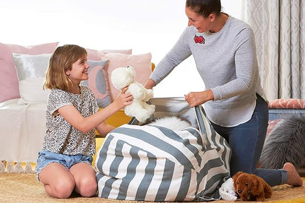 Aubliss Stuffed Animal Bean Bag Storage Chair, Beanbag Covers Only for Organizing Plush Toys, Turns into Bean Bag Seat for Kids When Filled, Large 38"-Canvas Stripes Grey/White - LeafyLoom