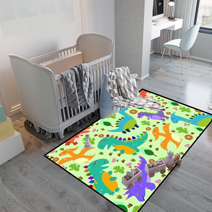 Dinosaur Carpet for Boys Room Dinosaur Play Rug Kids Rug Cartoon Dinosaur Carpet Dino Rug Dinosaur Area Rug for Bedroom Livingroom Playing Room,Green 4'×5' - LeafyLoom