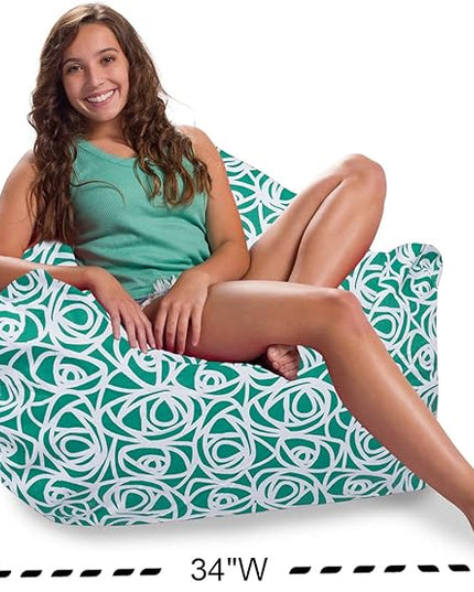 Posh Creations Structured Comfy Bean Bag Chair for Gaming, Reading, and Watching TV, Malibu Lounge, Canvas - Roses Mint - LeafyLoom