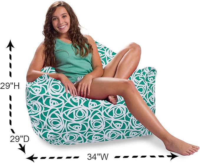 Posh Creations Structured Comfy Bean Bag Chair for Gaming, Reading, and Watching TV, Malibu Lounge, Canvas - Roses Mint - LeafyLoom