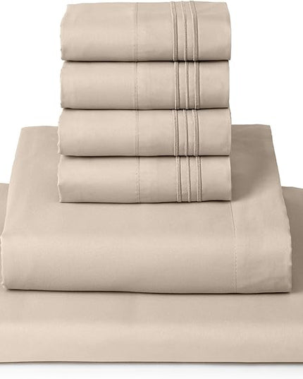 Mellanni California King Sheets Set - 6 PC Iconic Collection Bedding Sheets & Pillowcases - Soft, Cooling Bed Sheets - Deep Pocket up to 16 inch - 6 PC (Cal King, Burnt Sand w/Extra Pillow Cases) - LeafyLoom