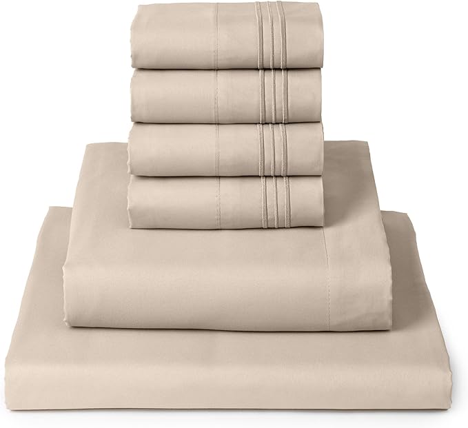 Mellanni California King Sheets Set - 6 PC Iconic Collection Bedding Sheets & Pillowcases - Soft, Cooling Bed Sheets - Deep Pocket up to 16 inch - 6 PC (Cal King, Burnt Sand w/Extra Pillow Cases) - LeafyLoom