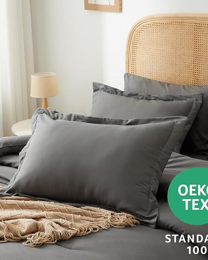 King bed in a bag 7 pieces bedding comforter set with Comforter and Sheets Grey King bed set with sheets,Pillow Shams, Flat Sheet, Fitted Sheet and Pillowcases - LeafyLoom