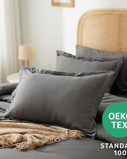 Bed in a Bag Queen 7 pieces,Queen Comforter Set with Sheets Bed Set with Sheets,Pillow Shams, Flat Sheet, Fitted Sheet and Pillowcases,Grey - LeafyLoom