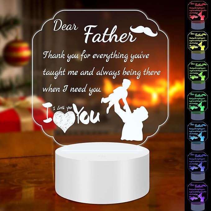 Gift for Dad from Daughter Son, Unique Dad Gifts for Birthday Thanksgiving Christmas, Personalized Acrylic Engraved Night Light Gift Ideas for Dad Fathers Day - LeafyLoom