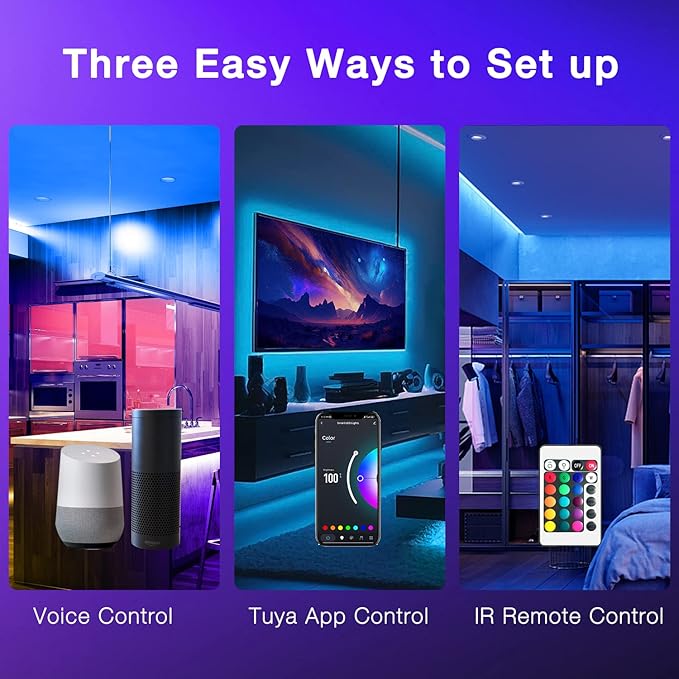 DAYBETTER 65.6ft WiFi Smart Led Lights Strip with Tuya App Control for Bedroom Decoration Work with Alexa and Google Assistant(2 Rolls of 32.8ft) DAYBETTER