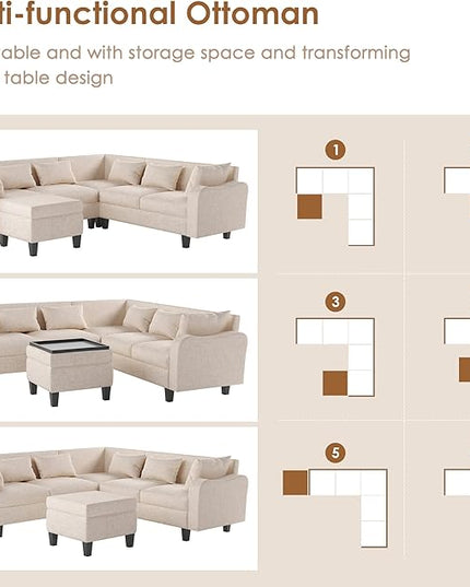 Sectional Sofa Bed Set-Freely Combinable Modular Couch with Ottoman, Upholstered Sleeper Loveseat for Living Room, Office, Apartment - LeafyLoom
