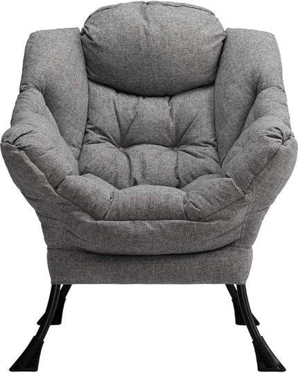 HollyHOME Modern Fabric Large Lazy Chair, Accent Oversized Comfy Reading Chair, Thick Padded Cozy Lounge Chair with Armrest, Steel Frame Leisure Sofa Chair for Living Room, Bedroom, Dorm, Stale Grey - LeafyLoom