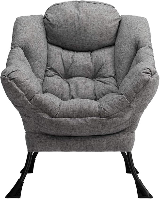 HollyHOME Modern Fabric Large Lazy Chair, Accent Oversized Comfy Reading Chair, Thick Padded Cozy Lounge Chair with Armrest, Steel Frame Leisure Sofa Chair for Living Room, Bedroom, Dorm, Stale Grey - LeafyLoom