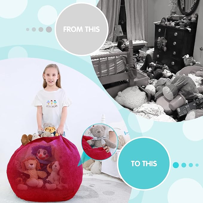 Stuffed Animal Storage Bean Bag Chair Cover (No Filler) for Kids and Adults.Soft Premium Corduroy Stuffable Beanbag for Organizing Children Plush Toys or Memory Foam Small 100L (Red) - LeafyLoom