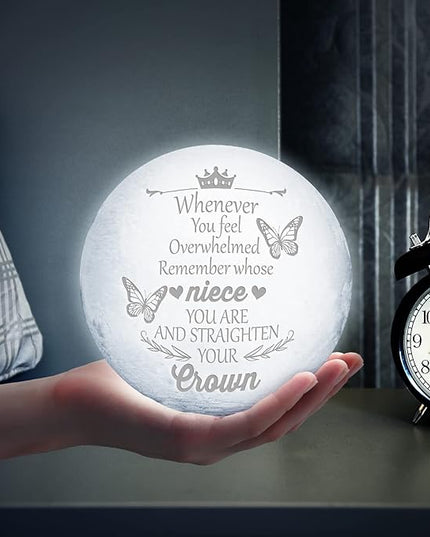 Funnli Niece Gifts from Auntie, Birthday Gifts for Niece Moon Lamp, 3D Printed LED Night Light with Wooden Stand Niece Birthday Gifts, Wedding Mothers Day Christmas Gifts for Niece from Aunt Uncle - LeafyLoom