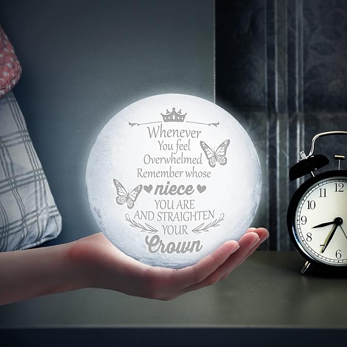 Funnli Niece Gifts from Auntie, Birthday Gifts for Niece Moon Lamp, 3D Printed LED Night Light with Wooden Stand Niece Birthday Gifts, Wedding Mothers Day Christmas Gifts for Niece from Aunt Uncle - LeafyLoom