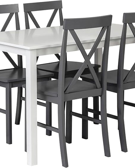Walker Edison 4 Person Modern Farmhouse Wood Small Dining Table Dining Room Kitchen Table Set Dining 4 X Chairs Set, 48 Inch, White and Grey - LeafyLoom