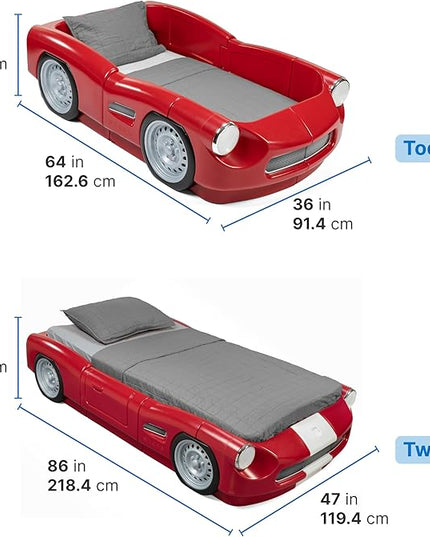 Step2 Roadster Toddler-to-Twin Bed, Crib to Twin Transition Race Car Bed, Adjustable, Ages 3+ Years Old, Easy Assembly, Red - LeafyLoom