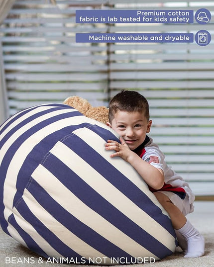 Aubliss Stuffed Animal Bean Bag Storage Chair (Royal Blue/White Striped, X-Large (48'')) - LeafyLoom