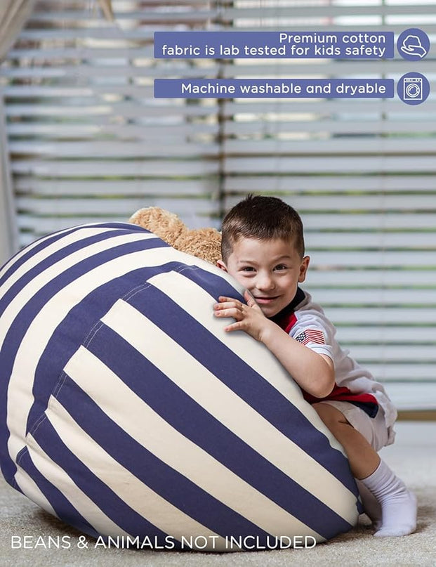 Aubliss Stuffed Animal Bean Bag Storage Chair (Royal Blue/White Striped, Large (38'')) - LeafyLoom