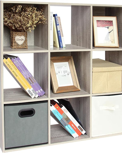 PACHIRA US 9-Cube Storage Organizer Bookshelf System, Unit Shelf, Closet Cabinet, Storage Cubes Organizer Shelves in Living Room, Bedroom, Study, Oak Grey - LeafyLoom