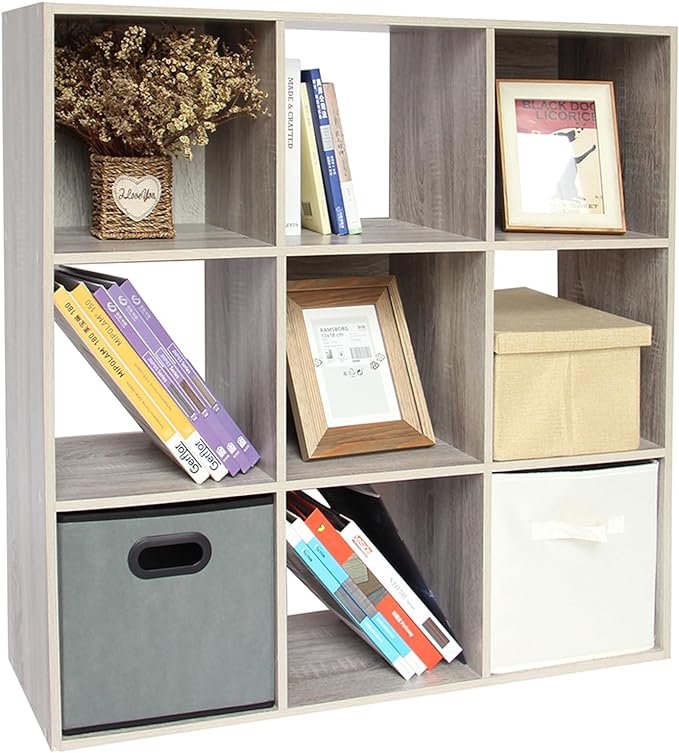 PACHIRA US 9-Cube Storage Organizer Bookshelf System, Unit Shelf, Closet Cabinet, Storage Cubes Organizer Shelves in Living Room, Bedroom, Study, Oak Grey - LeafyLoom
