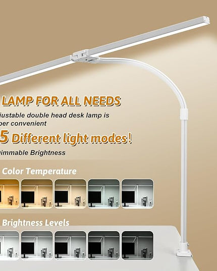 Double Head LED Desk Lamp with Anti-Glare Cover Computer Desk Lamp for Home Office 24W Brightest Desk Light Office Lamp for Workbench Drafting Architect Reading with Remote Control - LeafyLoom