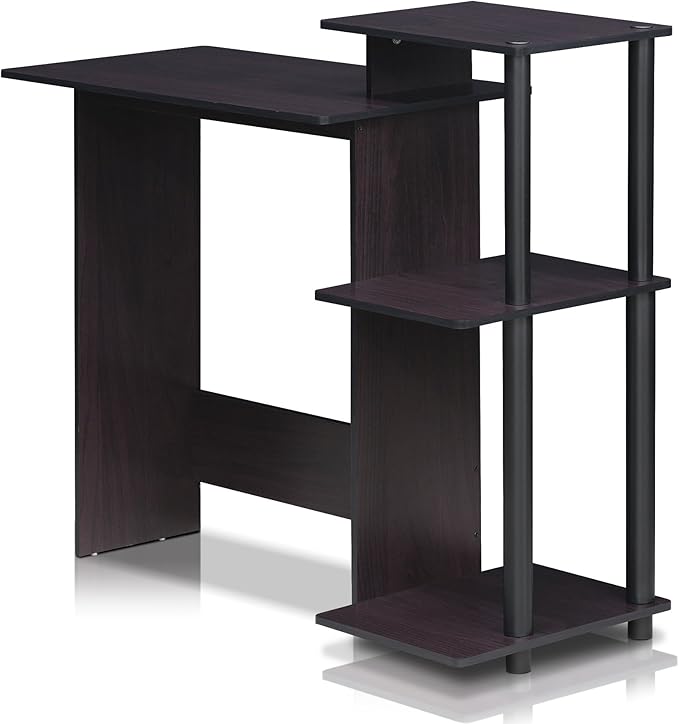 Furinno Efficient Home Laptop Notebook Computer Desk with Square Shelves, Dark Walnut - LeafyLoom