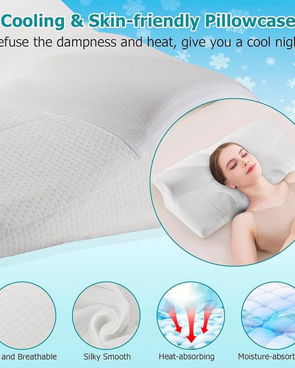 Cervical Neck Pillow for Pain Relief, Contour Memory Foam Pillows for Sleeping, Ergonomic Orthopedic Bed Pillow, Neck Support Pillows for Side Back Stomach Sleepers with Cooling Pillowcase - LeafyLoom