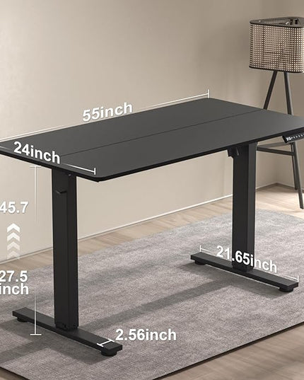 55 * 24 Inches Electric Standing Desk, Adjustable Height Sit Stand Up Desk with 3 Memory Presets, Motorized Home Office Computer Gaming Workstation Desk, Classical Black - LeafyLoom