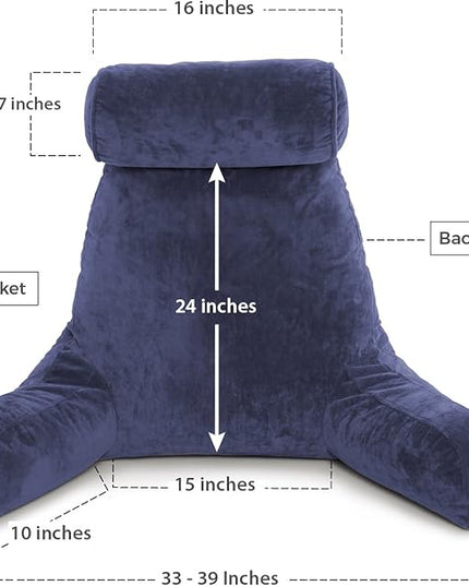 Husband Pillow XXL Cover Only Dark Blue, Cozy Microfiber Bed Rest Pillow Cover with Arms - Array of Colors - Generous Side and Back Pockets for Your Favorite Comfy Reading Pillow - LeafyLoom