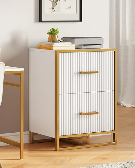 YITAHOME 2 Drawer File Cabinet, Lateral Filing Cabinet for Home Office, White and Gold - LeafyLoom
