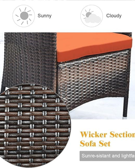 Goplus 4-Piece Rattan Patio Set, Outdoor/Indoor Wicker Conversation Set for Pool, Backyard, Lawn, Wicker Chairs and Sofa with Soft Cushion, Rattan Furniture with Tempered Glass Coffee Table - LeafyLoom