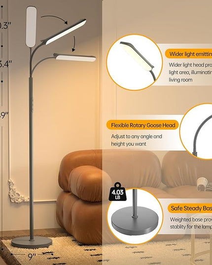 LED Floor Lamp, 18W Super Bright Floor Lamp for Living Room, Adjustable Stepless Colors & Brightness Gooseneck Standing Lamp, Eye Caring Reading Light with Remote& Touch Control for Bedroom Office - LeafyLoom