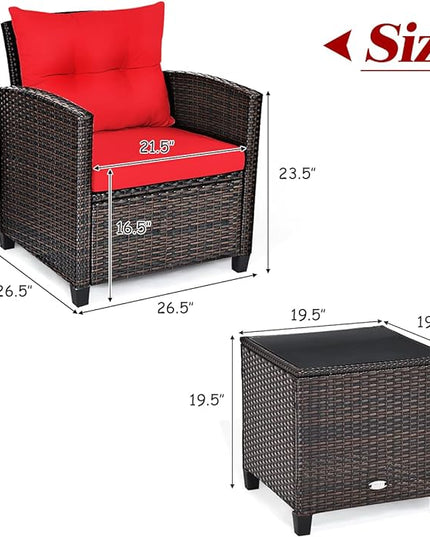 3 PCS Patio Furniture Set, OneSize, Red - LeafyLoom