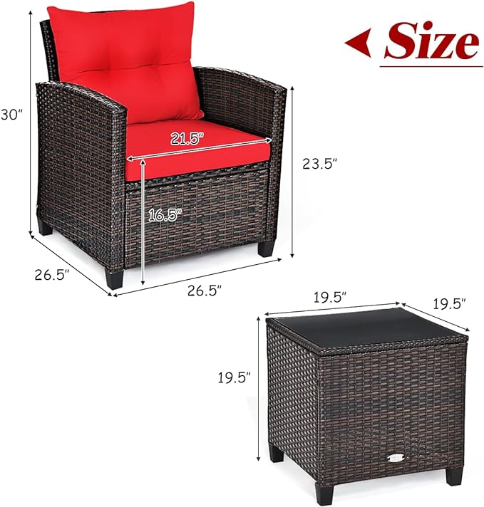 3 PCS Patio Furniture Set, OneSize, Red - LeafyLoom