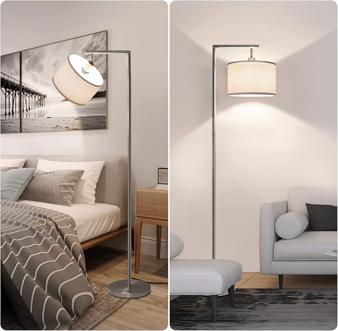 Boncoo Floor Lamps for Living Room, Standing Lamp Tall with Adjustable Silk Shade, Modern Stepless Dimmable Floor Lamp, LED Reading Standing Light for Bedroom Office Dorm Room, 9W Bulb Included - LeafyLoom