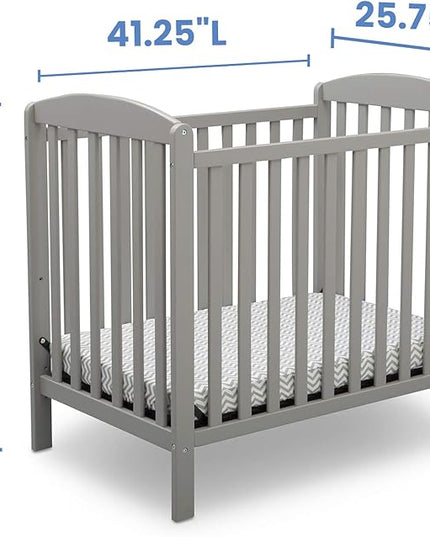 Delta Children Emery Mini Convertible Baby Crib with 2.75-inch Mattress, Grey - LeafyLoom