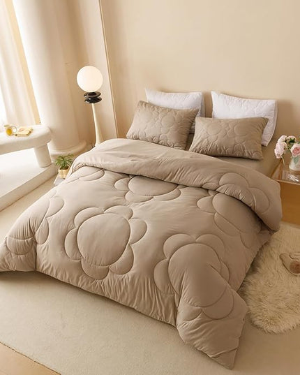 Champagne Flower Comforter Full Champagne Sunflower Print Bed Full Comforter Set 3 Pieces Champagne Floral Comforter Set for Boys Girls Teens Bedroom Decor All Season Hotel Quality Comforter - LeafyLoom