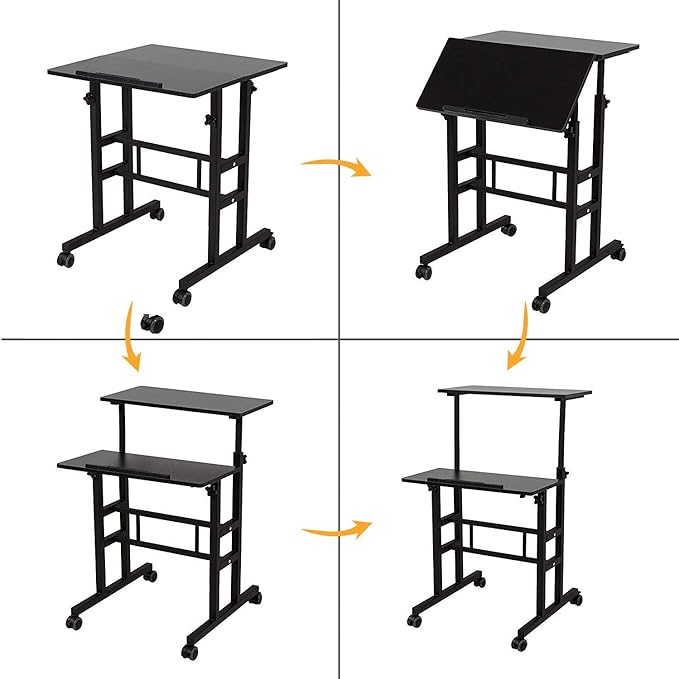 sogesfurniture Mobile Standing Desk Laptop Workstation on Wheels, Adjustable Computer Desk for Standing or Sitting, Black 101-BK - LeafyLoom