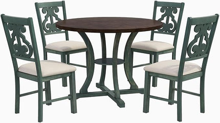 5 Piece Industrial Dinette Sets Wooden Kitchen Dining Table and 24 Matching Upholstered Chairs, for Diningroom Living Room, Easy to Assemble, Antique Blue - LeafyLoom