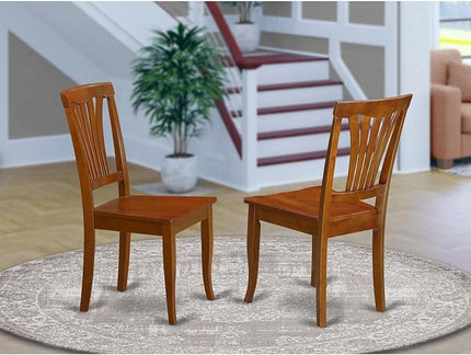 East West Furniture Avon Dining Room Slat Back Wooden Seat Chairs, Set of 2, Saddle Brown - LeafyLoom