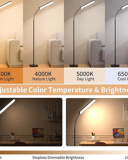 [2024 New] Frideko LED Floor Lamp, 18W 1800LM Super Bright Floor Light with Remote & Touch Control, Dimmable Timing 4 Colors Eye Caring Reading Light, Gooseneck Modern Standing Lamp for Living Room - LeafyLoom
