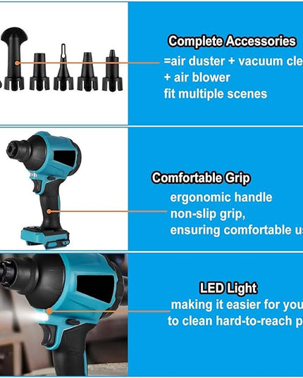 Cordless Dust Blower for Makita 18V Battery, 50000RPM Brushless Motor High Volume Compressed Air Duster for Computer Keyboard, Garage, Sawmill Room, Camping BBQ, Wood Workshop Cleaning(Tool Only) - LeafyLoom