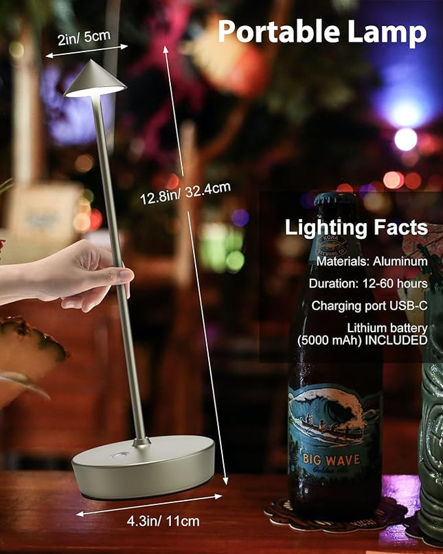 Cordless Table Lamps Rechargeable, 6000mAh Battery Operated LED Desk Lamp Outdoor Waterproof Portable Touch Dimmable Table Night Light for Patio Restaurant Dining Home Set of 2 Silver - LeafyLoom