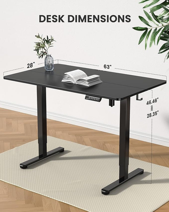 ErGear Height Adjustable Electric Standing Desk, 63x 28 Inches Sit Stand up Desk, Large Memory Computer Home Office Desk (Black) - LeafyLoom