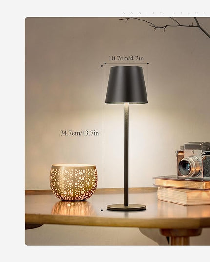 Cordless Table Lamp, 5200mAh IP54 Waterproof Rechargeable Battery Desk Lamp, 3 Color Stepless Dimming Up, Battery Operated Lamp for Kitchen/Bedside/Outdoor/Restaurant/Camping (Black) - LeafyLoom