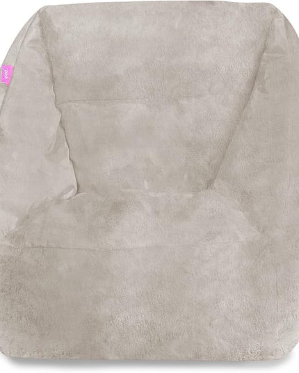 Posh Creations Structured Comfy Bean Bag Chair for Gaming, Reading, and Watching TV, Coronado Chair, Rabbit Fur - Cream, Faux Rabbit Fur - Cream - LeafyLoom