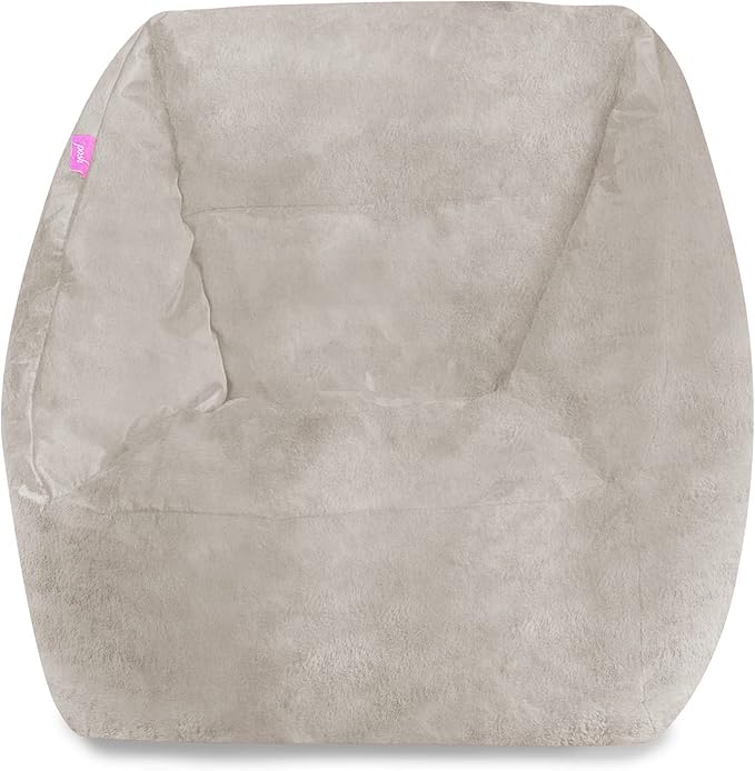 Posh Creations Structured Comfy Bean Bag Chair for Gaming, Reading, and Watching TV, Coronado Chair, Rabbit Fur - Cream, Faux Rabbit Fur - Cream - LeafyLoom